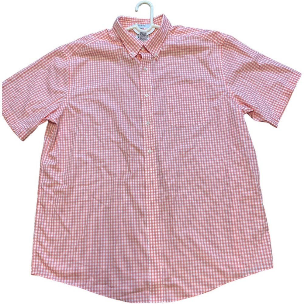 LL Bean Men's Button Down Shirt XL REG Light Orange White Plaid Traditional Fit
